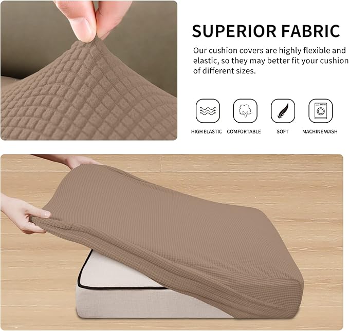 Easy-Going Stretch 4 Pieces Couch Cushion Covers for Sectional Sofa Left/Right L Shape Chaise Lounge Sofa Seat slipcover Anti-Slip Sofa Cover Soft (3 Seater + 1 Chaise, Camel)