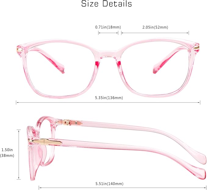 VisionGlobal Blue Light Blocking Glasses for Women, Anti Eyestrain, Computer Reading, TV Glasses, Stylish Square Frame, Anti Glare(Clear Pink,+0.75 Magnification)