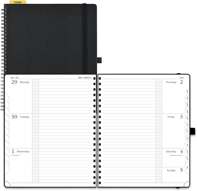 POPRUN 2026 Weekly and Monthly Planner Calendar, January 2026 - December 2026,Large 8.5'' x 10.5'' Spiral Bound Appointment Book, Includes Monthly Tabs, Inner Pocket,Soft Cover - Black