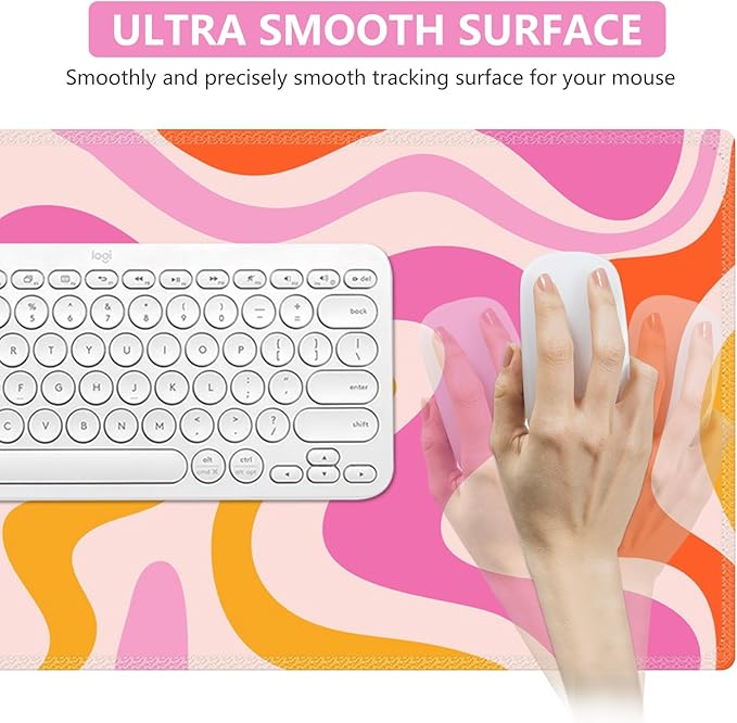iCasso Large Mouse Pad (35.4x15.7 in), Desk Mat Gaming Mousepad with Stitched Edges, Keyboard Mouse Mat Desk Pad for Work, Game, Office, Home-Pink Topographic