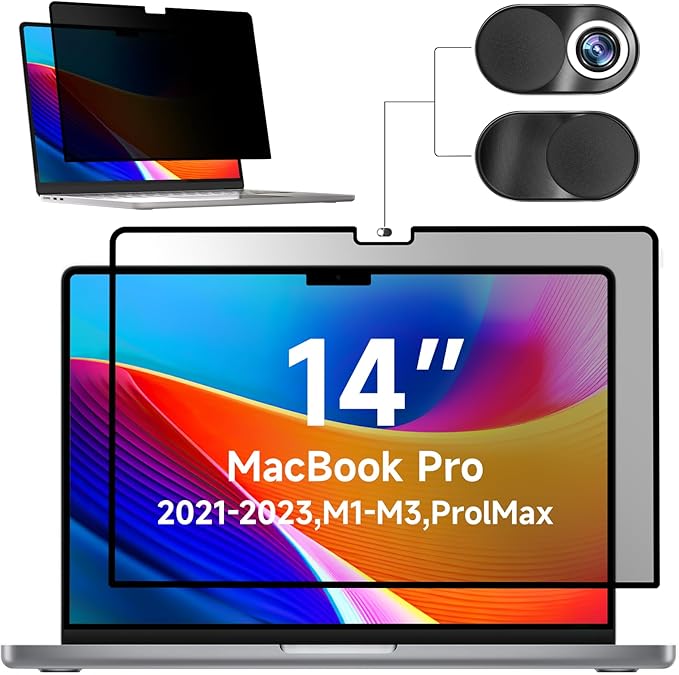 Mamol Privacy Screen for MacBook Pro 14 Inch (2021-2024, M1, M2, M3, M4) - A2918 A2992 A2442 A2779, MagicSuction™ Removable Vacuum Adsorption Anti Spy ,Anti Glare Anti Blue Light Filter for Mac Laptop Computer