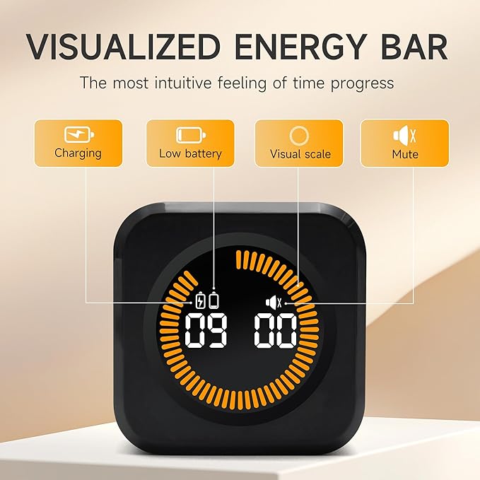 Rotating Productivity Timer 5, 25, 10, 50 Minutes Preset, Desk Cube w/Gravity Sensor for ADHD, Mute Functions, Ideal for Work, Study, Kitchen, Back to School (1, Black)