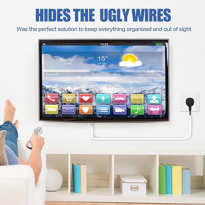 Floor Cable Cover, Low Profile Cable Hider for Wires, Self Adhesive Cord Hider for Wall, Cord Covers Wall Mounted Tv, for Offices, Gym, Exhibitions(White, 3.3 Feet)