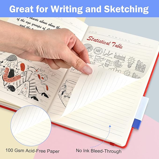 Lined Journal Notebooks, 4 Colors 160 Pages, 5.5x 8.2-Inch Journals, Hardcover Notebook with 100 gsm Thick Paper, A5 Size College Ruled Notebook for Writing/Travel/Work