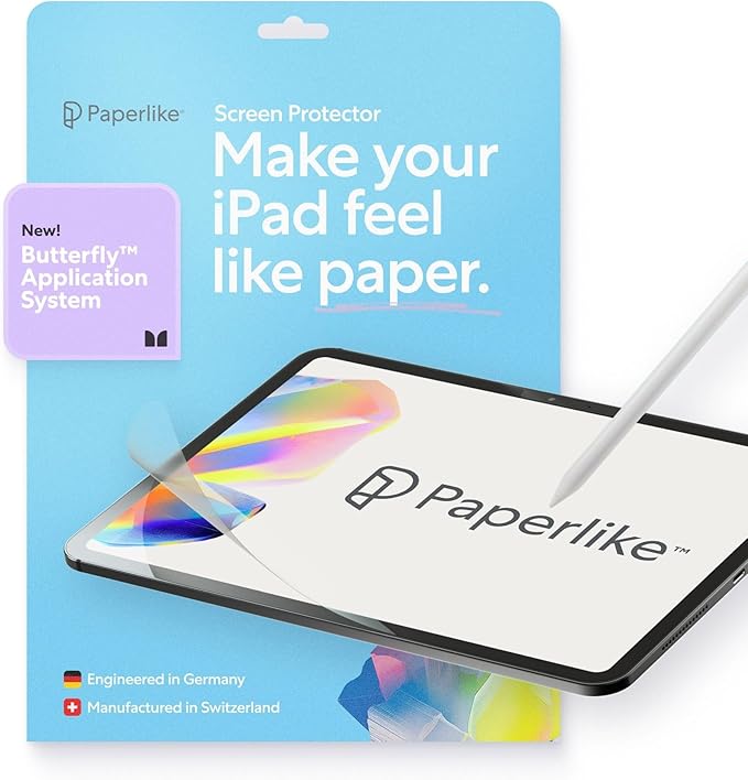 Paperlike 3 Screen Protector (2x) for iPad 10.2” (7th-9th Gen 2019-2021) – True Paper-Feel, Bubble-Free Install (Butterfly), Protects Pencil Tip