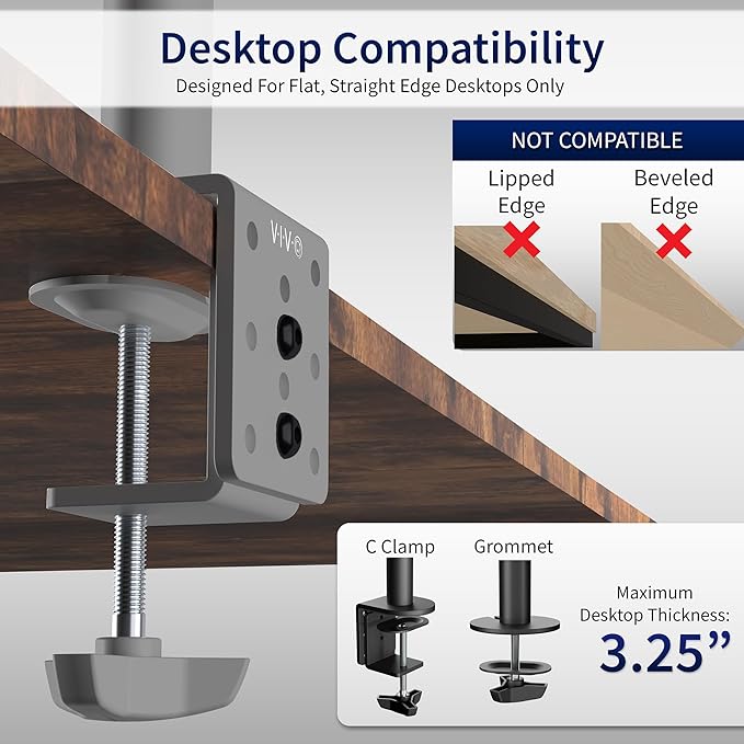 VIVO Dual Monitor Desk Mount, Heavy Duty Fully Adjustable Steel Stand, Holds 2 Computer Screens up to 30 inches and Max 22lbs Each, Gray Color, STAND-V002-GY