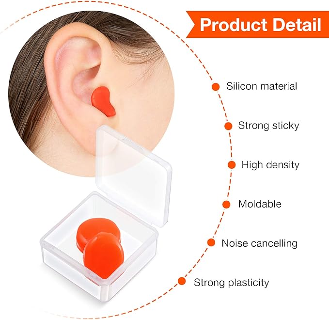 Frienda 21 Pairs Ear Plugs for Sleeping Reusable Moldable Silicone Earplugs Soft Noise Cancelling Earplugs Sound Blocking Ear Plugs with Case for Swimming Concert 32dB NRR (White, Blue, Orange)