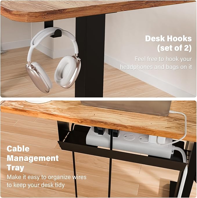 63 x 55 inch L Shaped Standing Desk, Corner Computer Desk, Electric Adjustable Height Stand Up Table, L Sit Stand Desk for Home Office Gaming, Light Brown