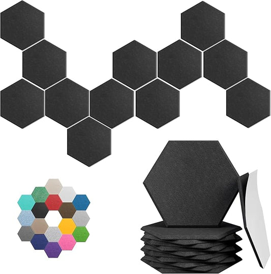 Hexagonal Acoustic Panels-12 Pack High-Density Sound Absorbing Panels 12"X10"X0.4" for Enhanced Noise Reduction, DIY Design, Idea for Studios, Offices, and Home Theaters(Black)