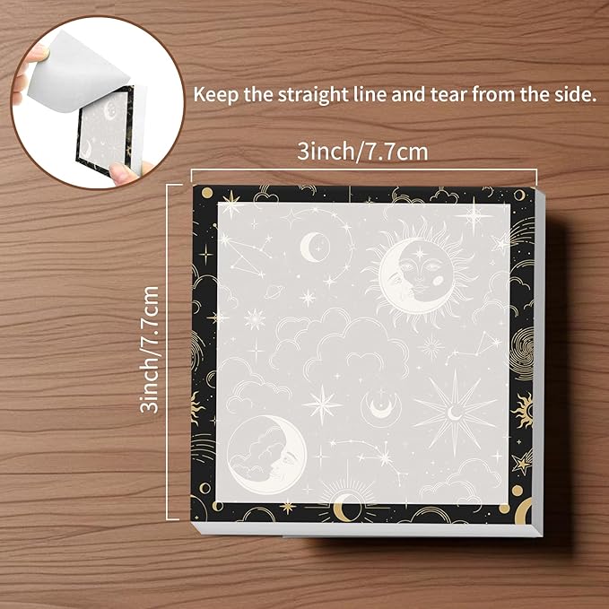Sticky Notes, 2 Pads, 3x3 inches, Cute Colorful Fun Self-Stick Note Pads, Easy Post, Strong Adhesive Notepad Celestial Moons Stars