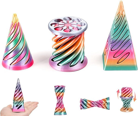 3D Printed Spiral Fidget Toys Impossible Pyramid Passthrough Sculpture Mini Cones Pass Through Pyramid Fidget Toy (Rainbow)