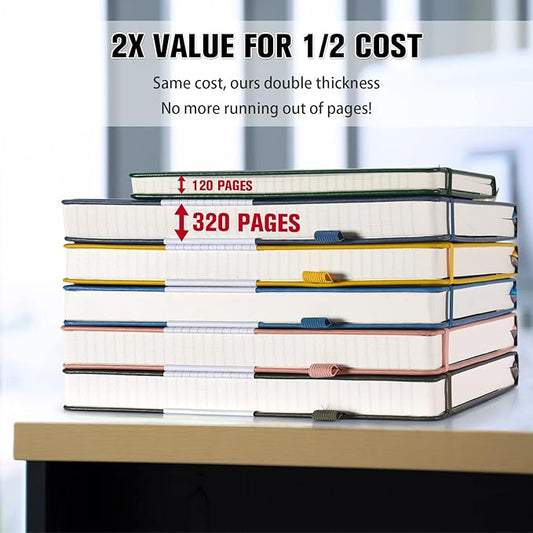 5 Pack College Ruled Notebook, 312 Numbered Pages Thick Notebooks Bulk, 100gsm No Bleed Paper Hardcover Leather Journal, Lined Journal Notebook Set for Women Men School Office, A5, Multicolor