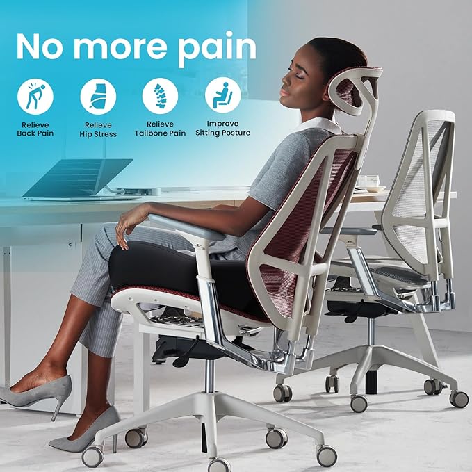 Benazcap Seat Cushion, Memory Foam Cushions for Office Chair - Ergonomic Chair Cushions for Tailbone Pain Relief, Sciatica & Back Support, Office Chair Cushion & Car Seat Cushion