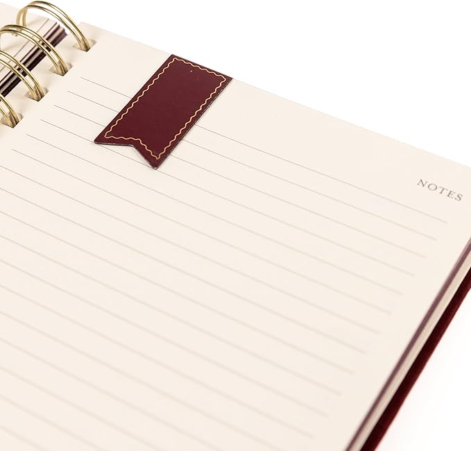 Daily Task Journal by Graphique Luxe Collection, Fabric-Wrapped Hardcover Spiral Notebook for Planning & Writing, Priority List Planner with Magnetic Bookmarks & Gold Foil Embossing,192 Pages, 6” x 8”, Plum Red