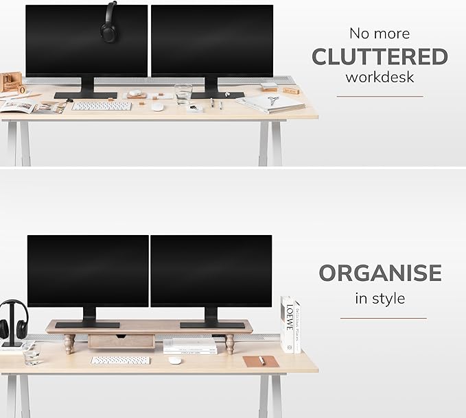 Anji Mountain Monitor Stand - Desktop Organizer & Laptop Riser, Ergonomic Monitor Riser, Space-Saving Monitor Stand for Desk, Durable Construction, Easy Assembly, Ideal for Home & Office,Biscotti