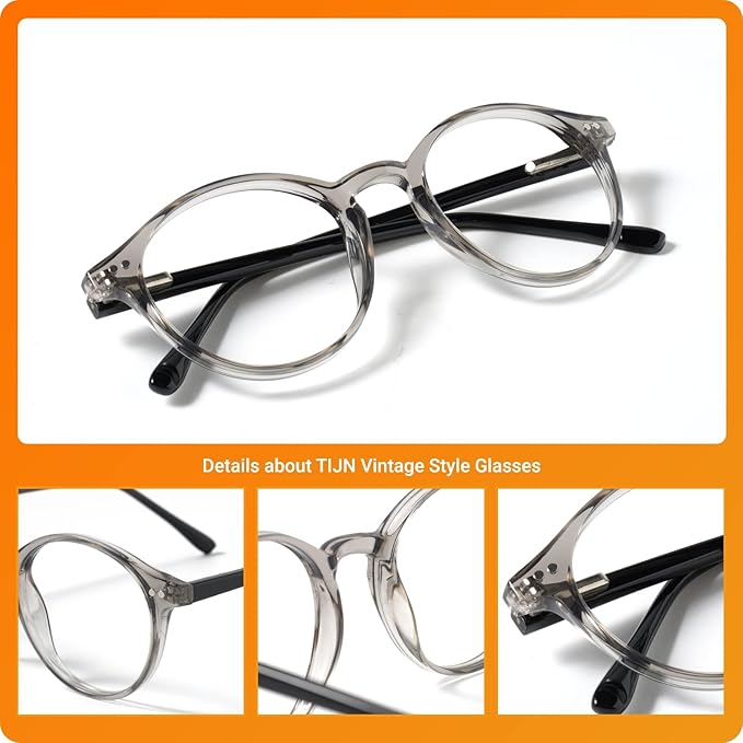 TIJN Blue Light Blocking Glasses Men Women Vintage Thick Round Rim Frame Eyeglasses