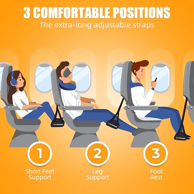 2 Pack Airplane Foot Hammock Travel Footrest - Long Flight Must Haves - Foot Rest for Air Travel,Essentials for Travel & Home (Black)