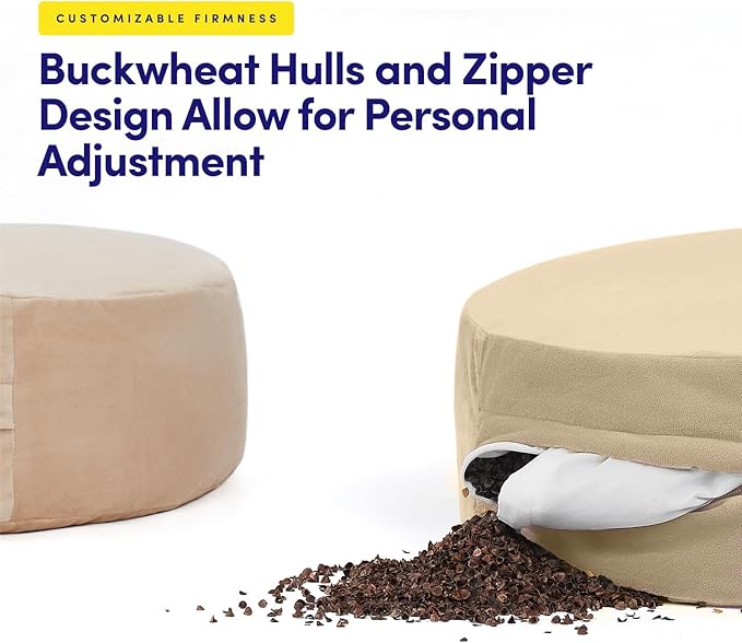 Meditation Cushion Bolster Pillow for Restorative Yoga – Supportive Cushion for Meditation, Pilates, and Relaxation – Filled with Buckwheat Hulls - Removable Cover
