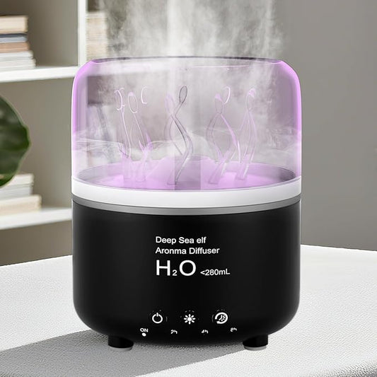 Morbou Essential Oil Diffuser with Jellyfish Spray & Sea Anemone Rotation, 280ml Ultrasonic Aromatherapy Machine,7-Color LED Night Light Quiet Mist for Bedroom, Remote Control