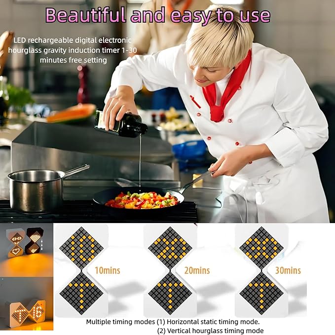 Digital Hourglass 1-30 Minute Freely Adjustable Gravity Timer Dynamic Flow Cube Led Night Light Hourglass Timer for Classroom Home Office Cooking (White, Yellow Light Source)