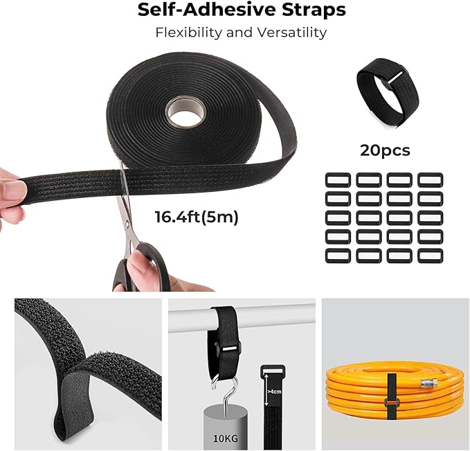 98 PCS Cable Management Kit, 4 Cable Sleeve, 8 Magnetic Cable Holder, 10 Self Adhesive Cord Organizer, 45 Cable Clips, 10+1 Roll Reusable Cable Ties with 20 Buckles for Computer TV Under Desk