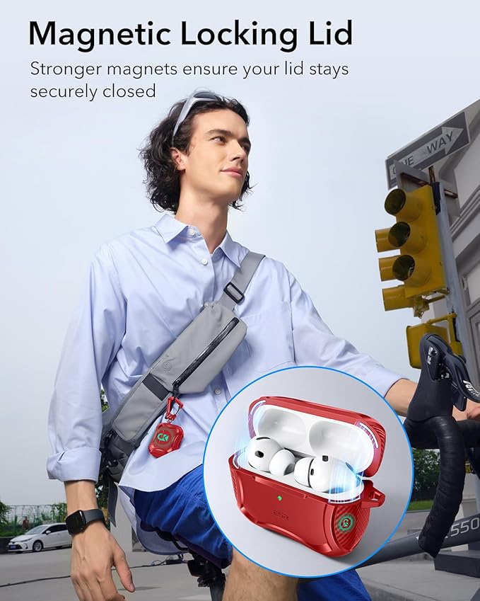 ESR for AirPods Pro 3 Case (2025), Compatible with Airpods Pro 3rd Generation Case (USB-C Cable), Magnetic Lid, MagSafe Ready, Powerful Drop Protection, Cyber Series, Red