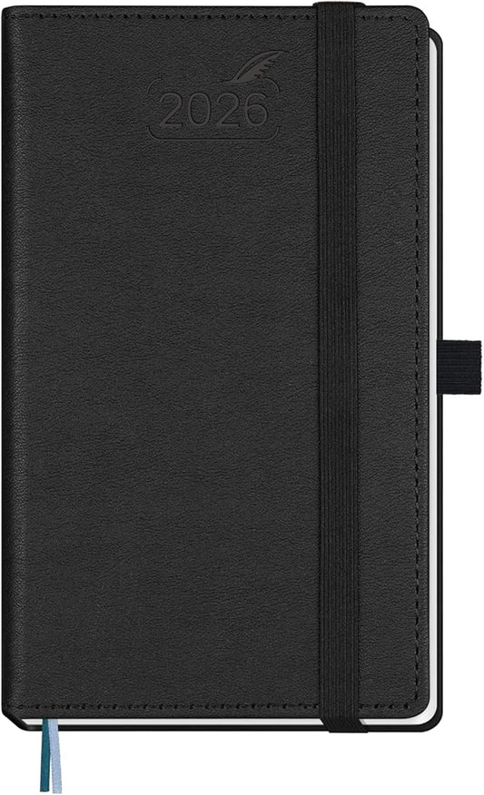 BEZEND Pocket Calendar 2026 Weekly and Monthly (3.5" x 6") Small Daily Planner for Purse (Jan-Dec) with Notes & Expenses, Inner Pocket, Pen Holder, Vegan Leather Hardcover - Black