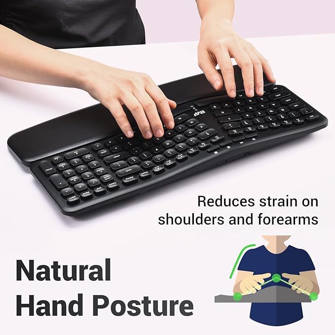 RVP+ Split Ergonomic Keyboard with Magnetic Wrist Rest (2.4 GHz), Wireless Keyboard and USB Interface - Black