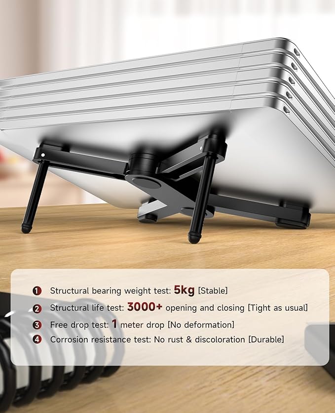 New Concept Laptop Stand - Adjustable Ergonomic Aluminum Riser for MacBook Pro/Air up to 15.6” - Foldable & Portable Computer Stand for Desk, Students, Office, Travel, Gaming - Black