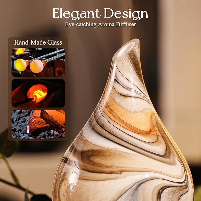 Porseme 150ml Glass Essential Oil Diffuser Aromatherapy Ultrasonic Cool Mist Humidifier 6 Running Hours Waterless Auto-Off Air Diffusers for Sleeping,Yoga,Office Working Spa and Rest (Deep Desert)