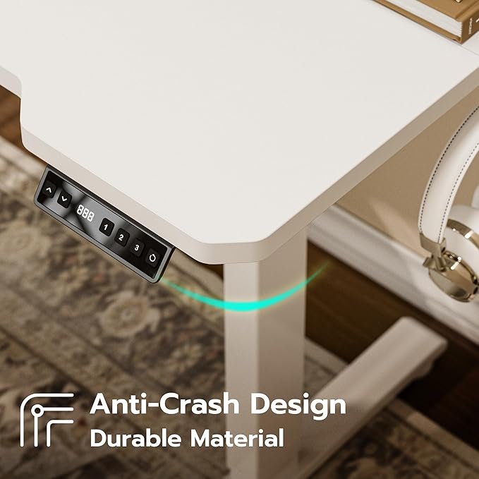 59 Inch L Shaped Standing Desk Adjustable Height, Electric Corner Standing Desk, Sit Stand Computer Table with Reversiable Splice Board,White