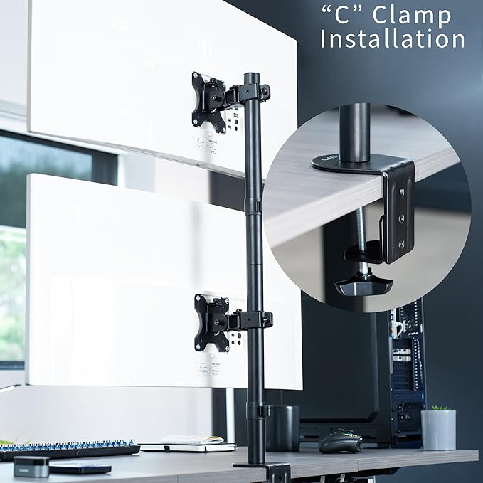 VIVO Dual Vertically Stacked Ultra-Wide Monitor Desk Mount, Extra Tall Heavy Duty Adjustable Stand for 2 Ultrawide Screens up to 45 inches, 25 lbs Per Screen Capacity, Black, STAND-V200R