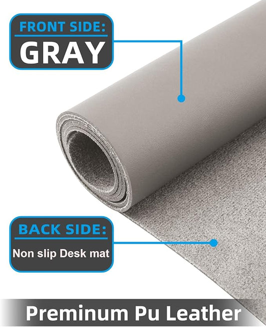 Leather Desk Pad & Protector, Large Mouse Pad & Blotter, Non-Slip PU Leather Desk Cover Mat, Light Grey, 48" x 17"