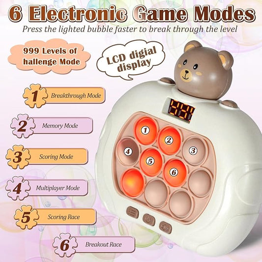 Pop Game Light Up Fidget Toy for Kids 5-7 & 8-12, Handheld Puzzle Game Sensory Toys with LED Screen, for Kids Ages 3-12 (Bear)