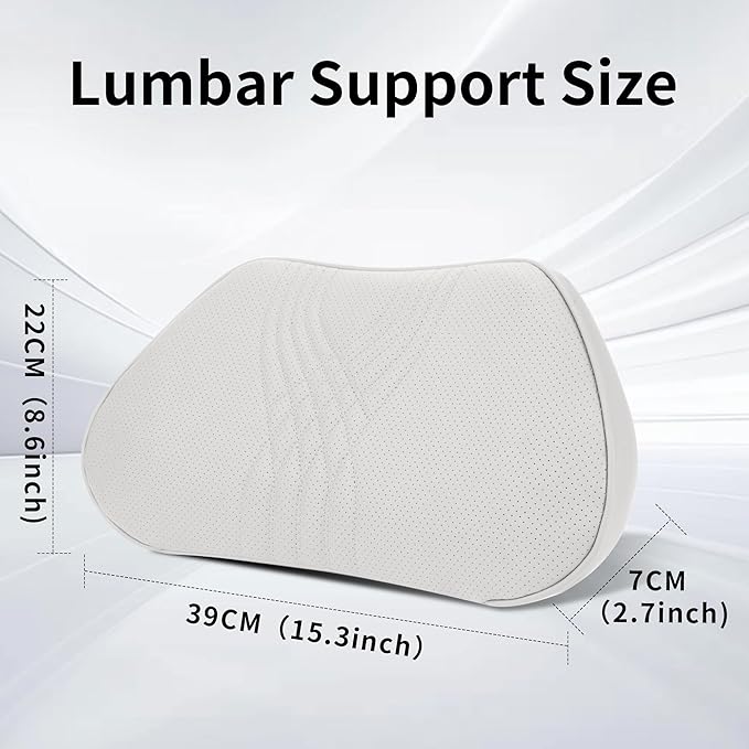 Lumbar Support Pillow for Car Seat, Office Chair Leather Memory Foam Lower Back Cushion for Back Pain Relief Improve Posture, Ergonomic Back Rest for Gaming Chair, Off-White (Beige), 1PC