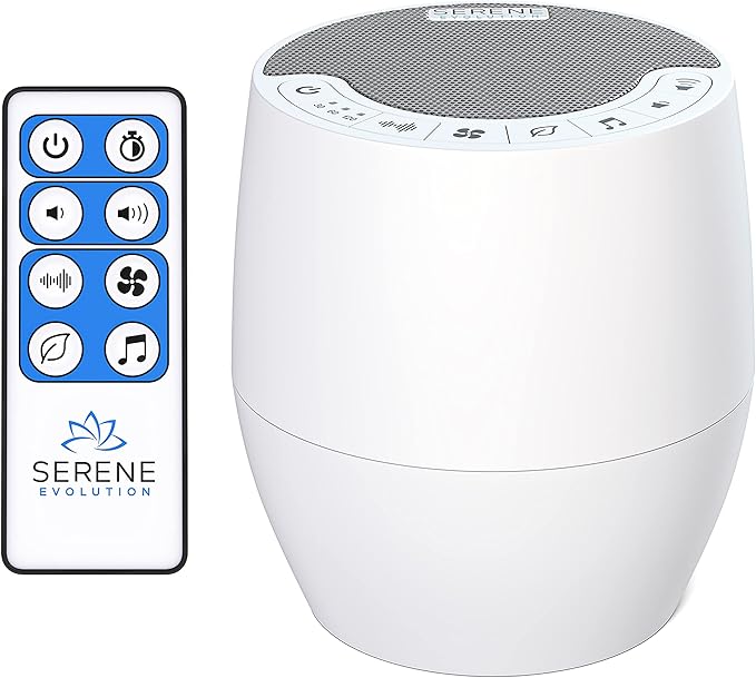 Serene Evolution White Noise Machine with 60 Soothing Sounds - Sound Machine for Adults and Baby - Noise Cancelling Sleep Music Machine with Remote Control - Ideal for Office Privacy - Black