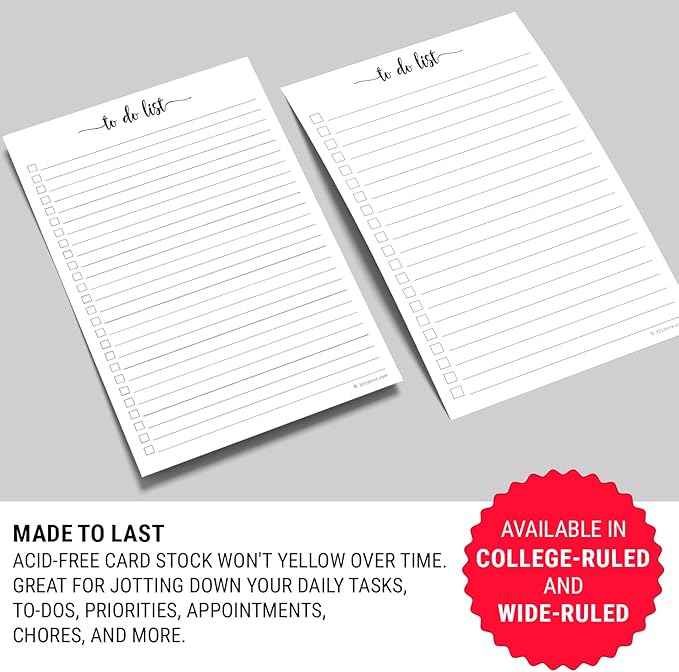 321Done To Do List Notepad, Made in USA - 5.5x8.5, Simple Checklist, Cute Modern Design for Organizing, Planning, College Ruled, Thick Heavy Paper - 50 Sheets