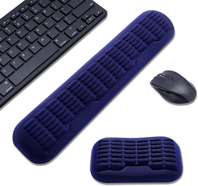 UnivoColors Compact-Sized Keyboard & Mouse Wrist Rest Set-Ergonomic 3.0 Upgrade with Wave Curve Support,Non-Slip Base,Perfect for Work & Gaming(Navy)