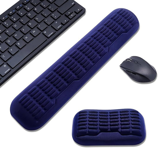 UnivoColors Compact-Sized Keyboard & Mouse Wrist Rest Set-Ergonomic 3.0 Upgrade with Wave Curve Support,Non-Slip Base,Perfect for Work & Gaming(Navy)