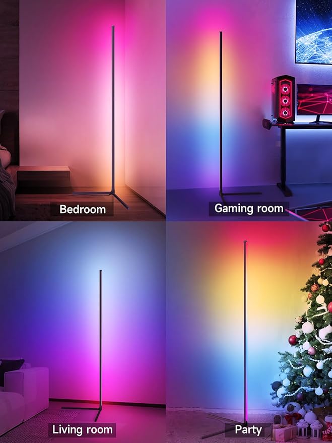 Corner Floor Lamp, RGB LED Corner Lamp with Music Sync, Smart App and Remote Control Color Changing Ambience Light, 16 Million Colors for Bedroom, Living Room Gaming Room (2pcs)
