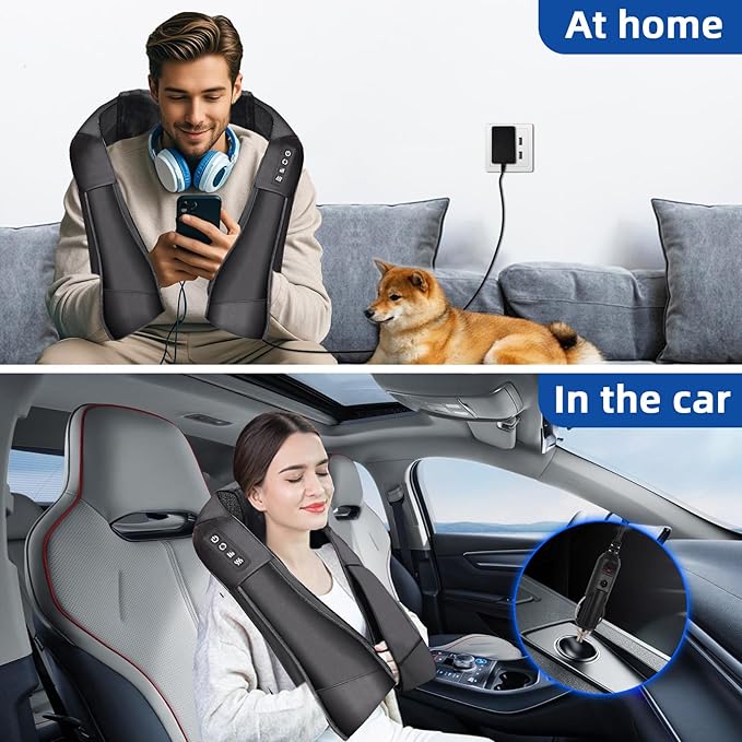 Shiatsu Neck and Back Massager with Heat,Electric Shoulder Massager for Pain Relief Deep Tissue,3D Kneading Massage,Best Gift for Men Women Parents,Home, Office Car Use