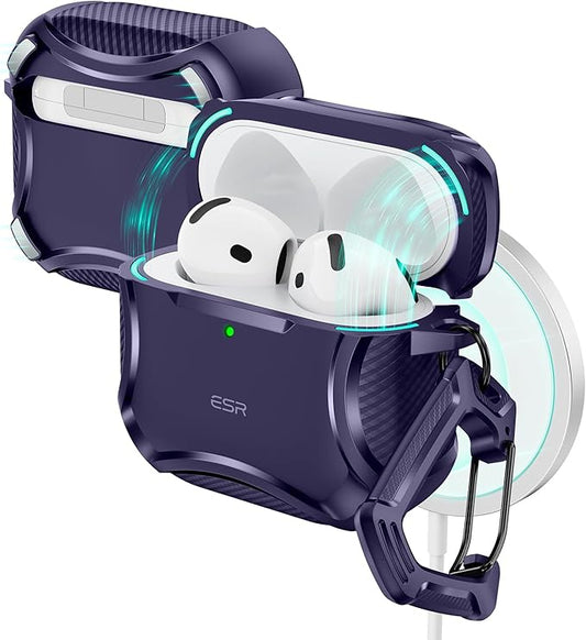 ESR for AirPods 4 Case, Compatible with AirPods 4th Generation Case (2024), Compatible with MagSafe, Powerful Drop Protection, Magnetic Lid, Cyber Series, Purple