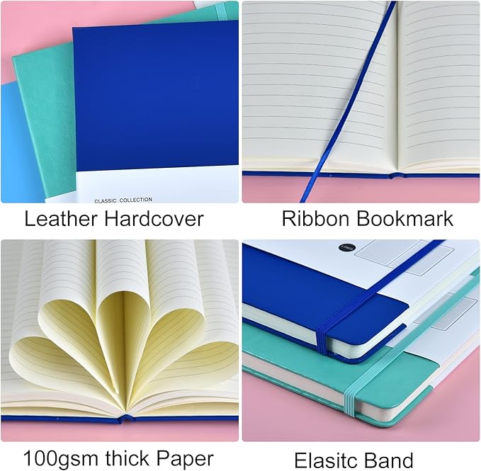 2 Pack B5 Journal Notebooks Classic College Ruled Notebooks Hardcover Lined Journals for Office Home School Business Writing Note Taking, 10.2 x 7.5 inch, 100GSM Thick Paper, 160 Pages (Blue/Green)