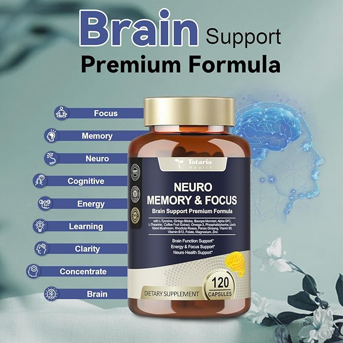 C-affeine Pills Brain Supplements for Memory and Focus L-Tyrosine, Alpha GPC, Ginkgo Biloba, Bacopa Monnieri, Brain Nootropic Cognitive Support - Non-GMO, Gluten Free (120 Counts)