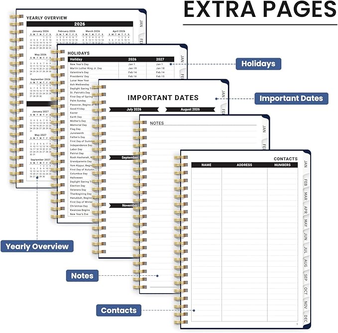 2026 Planner, Monthly and Weekly Calendar Planner for Women, January 2026 - December 2026, Hardcover Pretty 2026 Agenda Planner Book with Tabs, Spiral Bound, Perfect for School Office Home Supplies, 8.5" x 11" - Lineage Flora