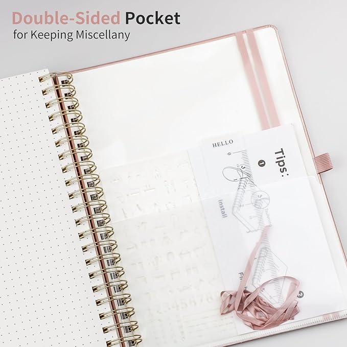 EMSHOI Bullet Dotted Journal Spiral Notebook - 300 Pages, A4 Hardcover Leather, 100 GSM Thick Dot Grid Notebook for Women Men Work Writing, Bullet Journaling, Drawing, 8.27" x 11.2", Rose Gold