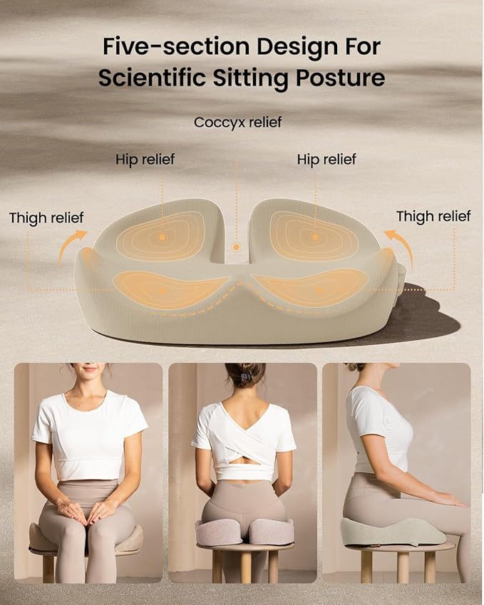 ProtoArc Seat Cushion, Office Chair Cushion for Sciatica, Coccyx Cushion, Ergonomic Memory Foam Seat Cushion for Car, Home, Pressure Relief Pad for Hip, Tailbone, All Day Comfort - Beige