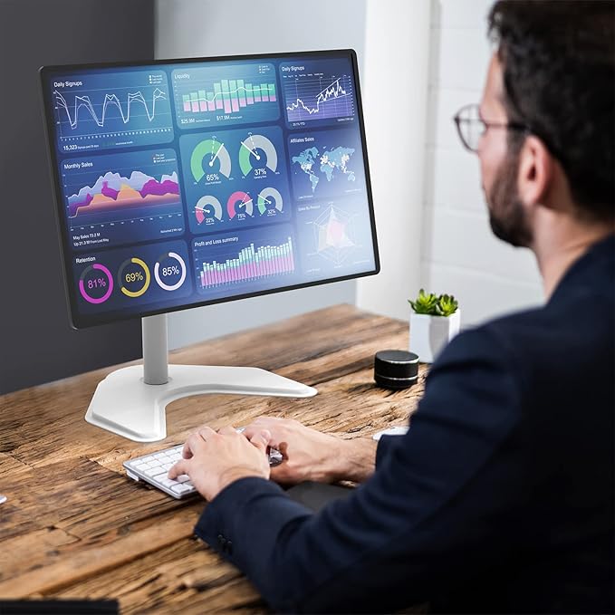 WALI Single Monitor Stand, Free Standing Desk Stand with Mounting Holes 75 to 100, Fully Adjustable Mount Fits One Screen up to 32 inch (MF001-W), White