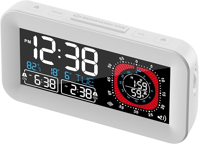 Digital Dual Alarm Clock for Bedroom,Visual Timer Clock for Kids,Dual Display Countdown Stopwatch Timer Dual Alarm Clock, Time Management Station for Homeschooling Teaching Home Kitchen Office (White)