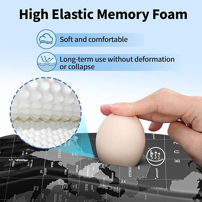 Ergonomic Mouse Pad with Wrist Rest Support, Mousepad with Comfortable Memory Foam Wrist Rest and Non-Slip PU Base for Pain Relief, Computer, Laptop, Office, Home (World Map)